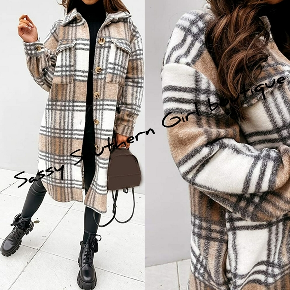 ⭐🆕 Boho khaki cream long shacket - Picture 3 of 13